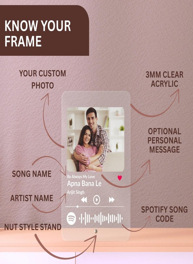 tinydabba Custom Acrylic Spotify Frame w/Photo & Scannable Code - Perfect Rakhi Gift for Bhai & Bhabhi (6×9″) - Transparent Printed Plaque with Nut Stand | Bhaiya Bhabhi Rakhi Gift - Image 2